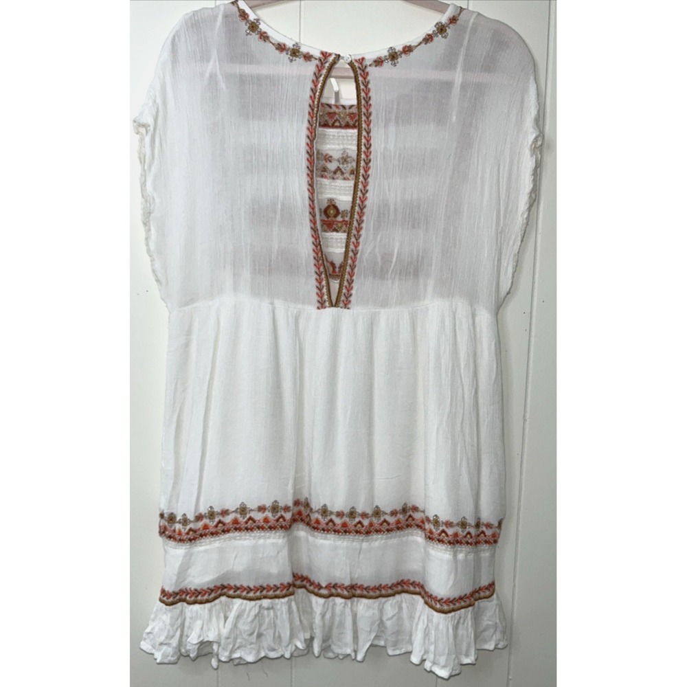 Free‎ People Sunrise Wanderer Mini Dress Women S White Orange Embroidered Boho - Picture 6 of 8